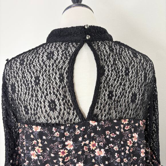 Whimsigoth Fairy Grunge Size L Dress Floral Sheer Lace Peasant Cottage Prairie - Picture 8 of 16